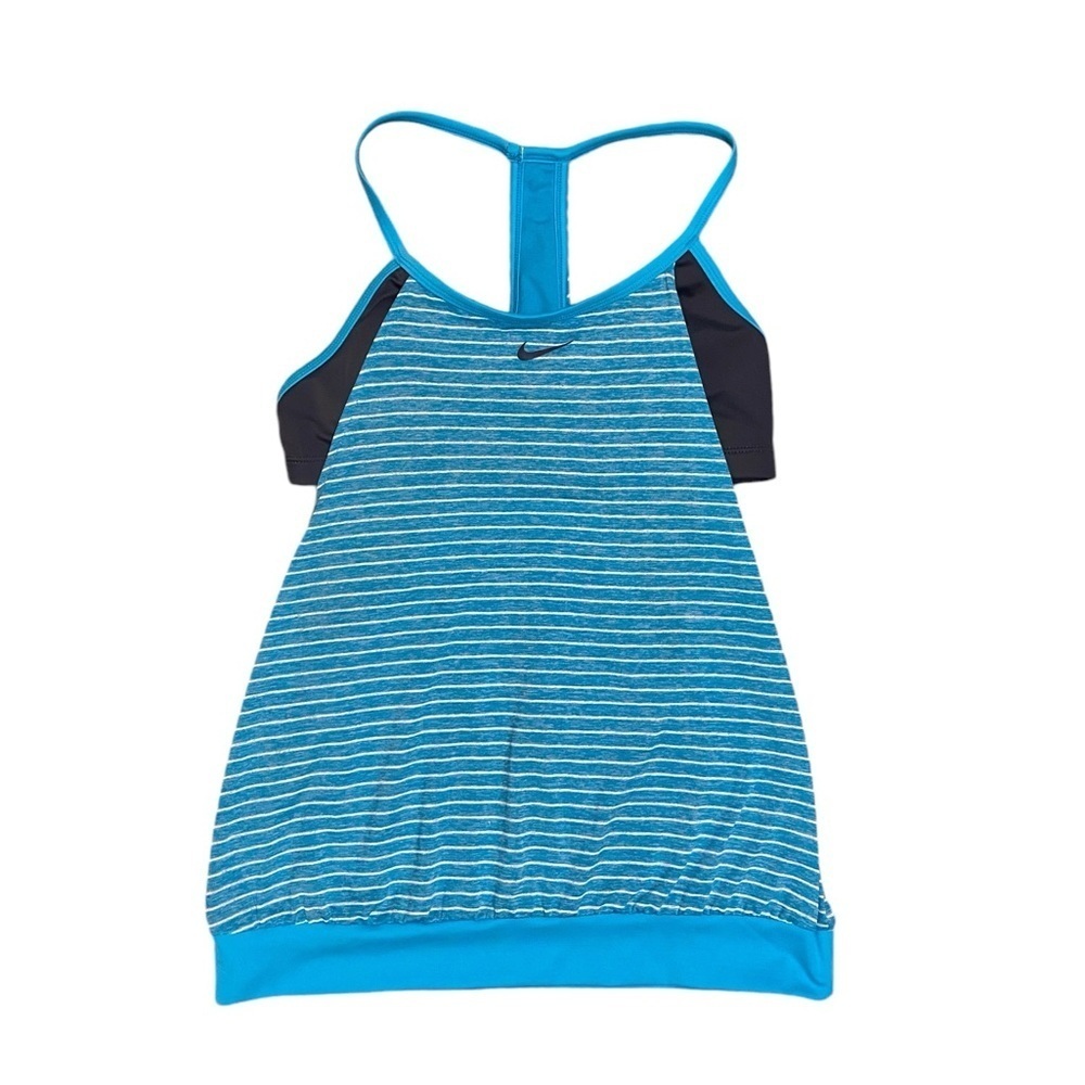 Nike Blue and White Striped Sleeveless Tank Top with built in sports bra